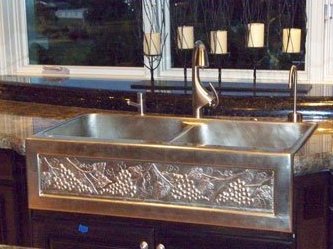 Elite Bath Kitchen Sinks Farmhouse - Bronze Chameleon DBFS36 36" Double Farmhouse Kitchen Sink - Includes Art Panel