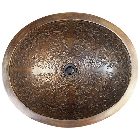 Linkasink Bathroom Sinks - Bronze - B018-UB Brocade Oval Bowl - Unlacquered Brass
