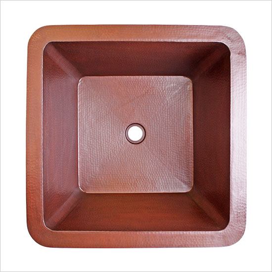 Linkasink Bathroom Sinks - Copper - C005 WC Small Square Copper Bath Sink - 16 x 16 x 8 with 1.5" Drain Hole - Weathered Copper - Click Image to Close