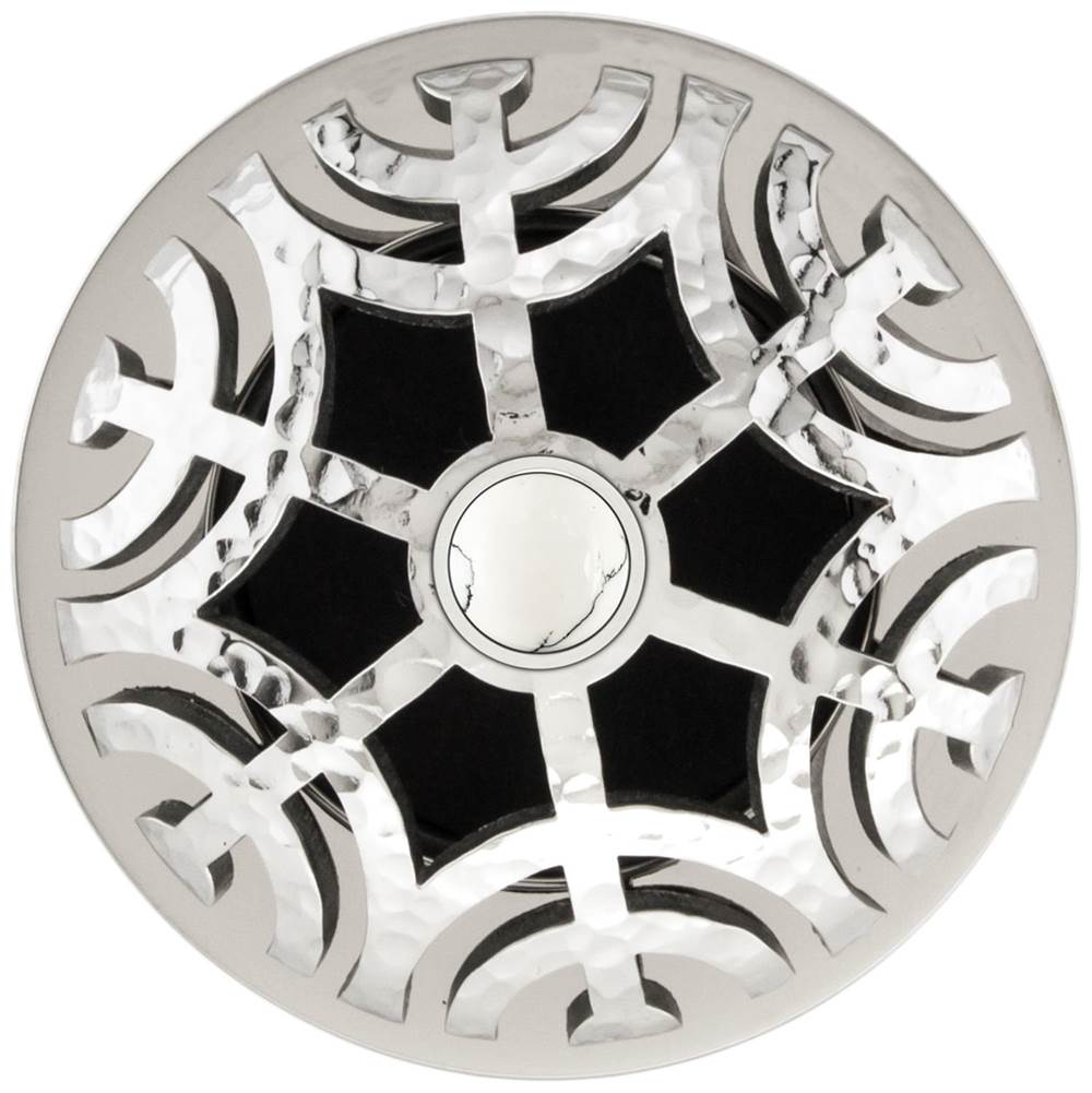Linkasink - D011 PH-SCR03-O - 1.5" Grid Strainer - Polished Hammered Stainless Steel - Maze with White Stone Screw - Overflow