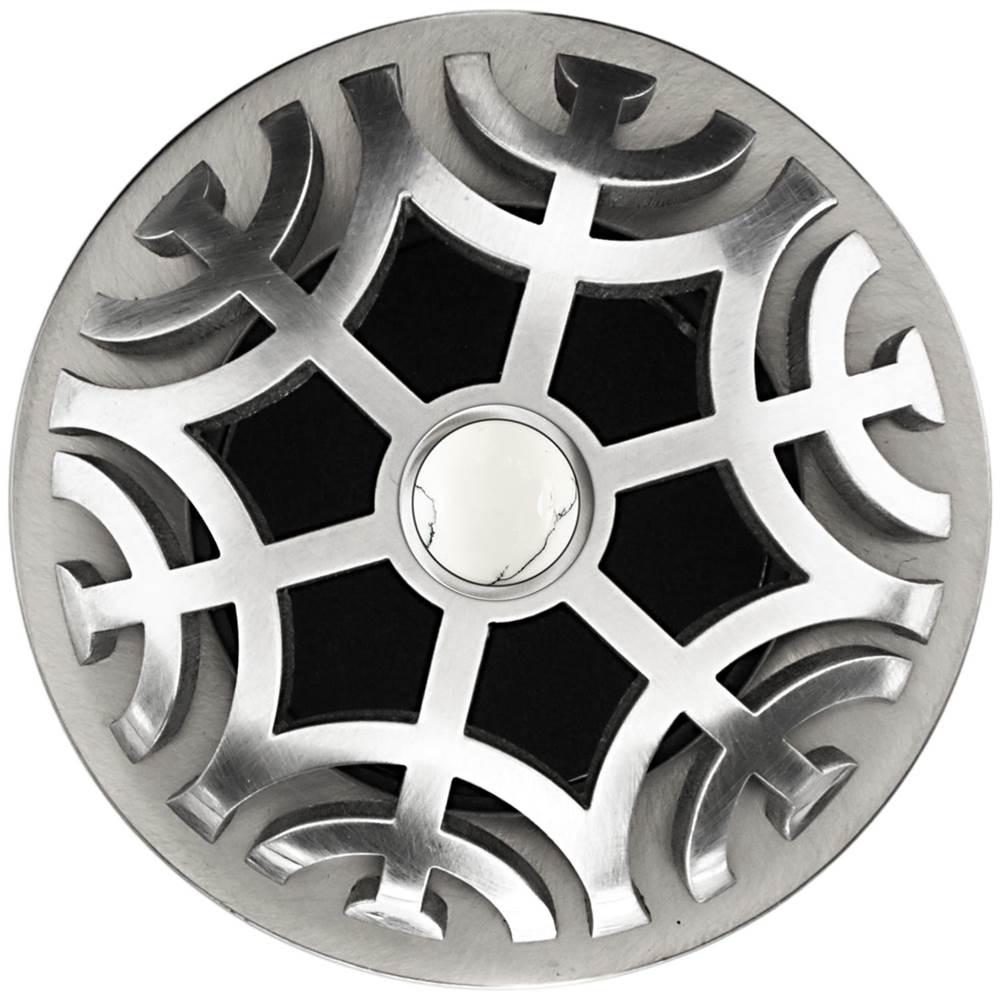 Linkasink - D011 SS-SCR03-O - 1.5" Grid Strainer - Satin Smooth Stainless Steel - Maze with White Stone Screw - Overflow