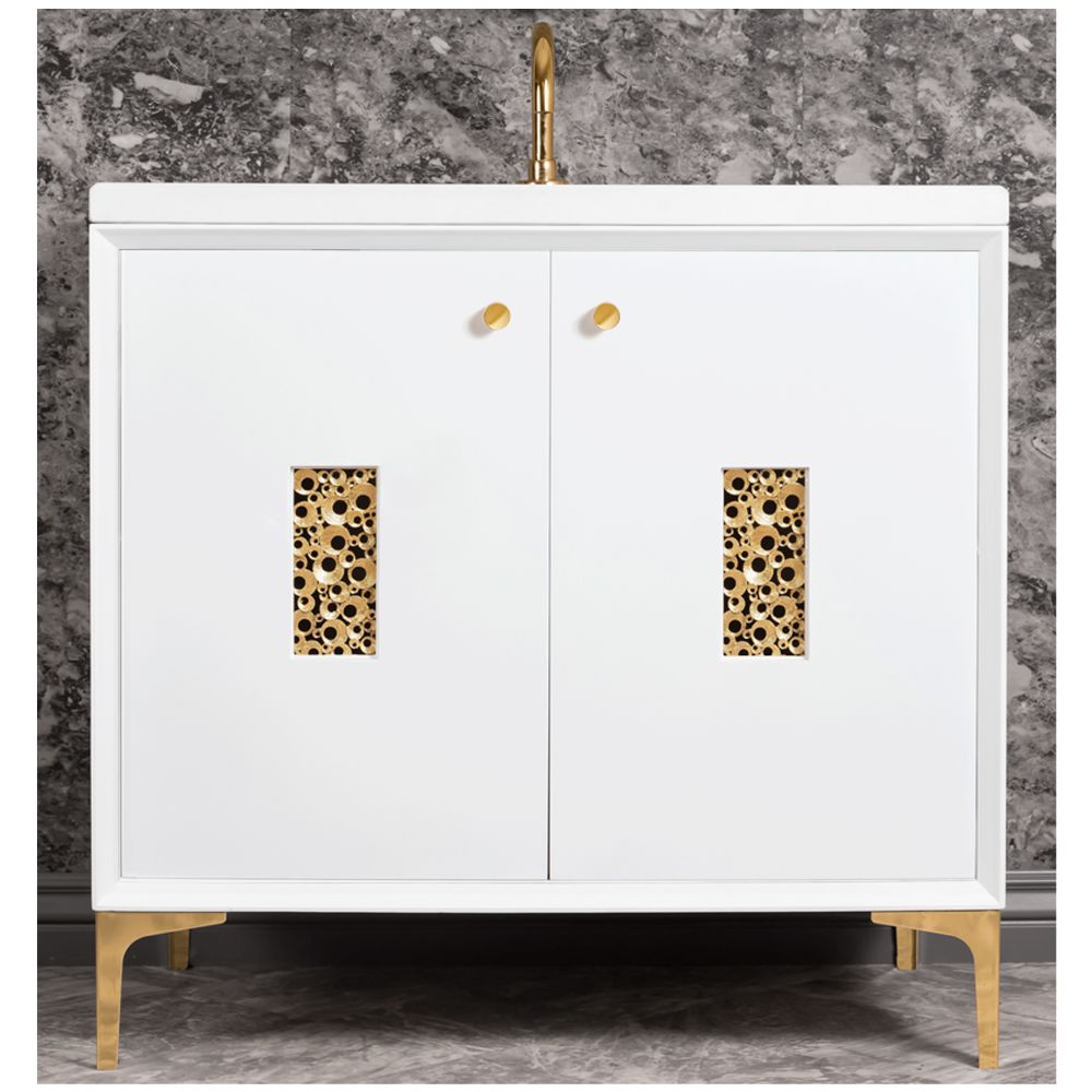 Linkasink Sink Vanities - VAN36W-010PB - FRAME with Coral Grate 36" Wide Vanity - White - Polished Brass Hardware - 36" x 22" x 33.5" (without vanity top)
