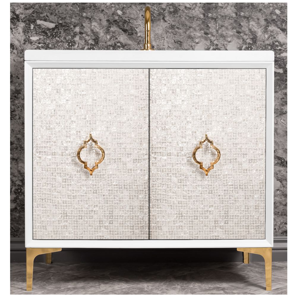 Linkasink Sink Vanities - VAN36W-004PB - MOTHER OF PEARL with Arabesque Pull 36" Wide Vanity - White - Polished Brass Hardware - 36" x 22" x 33.5" (without vanity top)