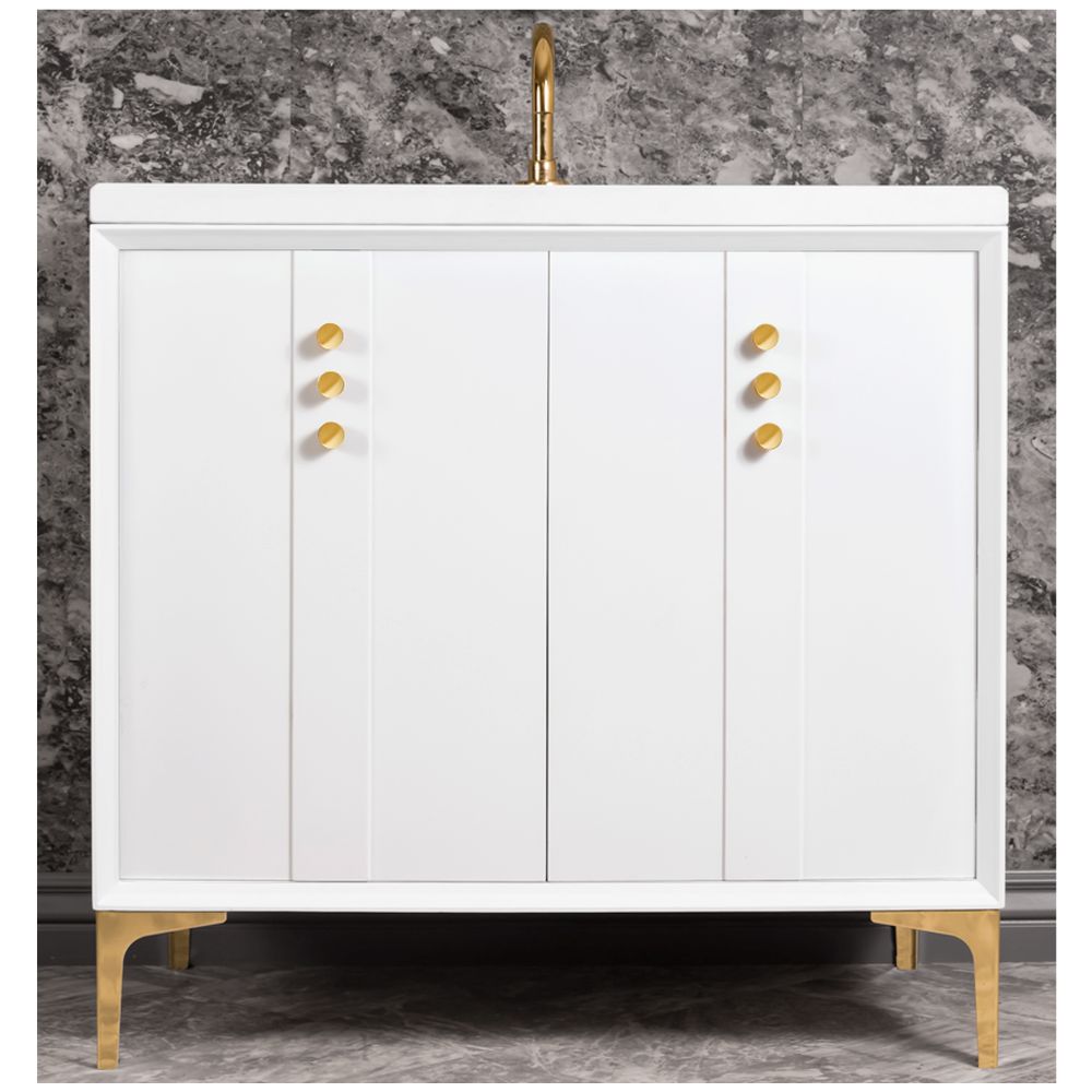 Linkasink Sink Vanities - VAN36W-009PB - TUXEDO with Buttons 36" Wide Vanity - White - Polished Brass Hardware - 36" x 22" x 33.5" (without vanity top)