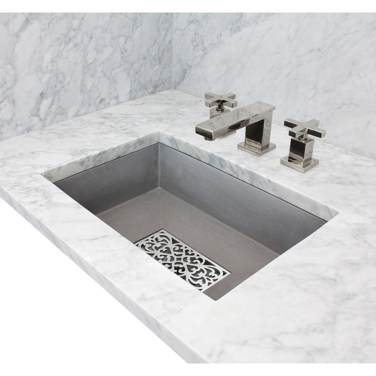 Linkasink Bathroom Sinks - Concrete - AC05UM G - OLIVER - Concrete Rectangle Sink with Grate Recess - Gray - Undermount - 20.25" x 14.25" x 6.25” - Interior 18" x 12”