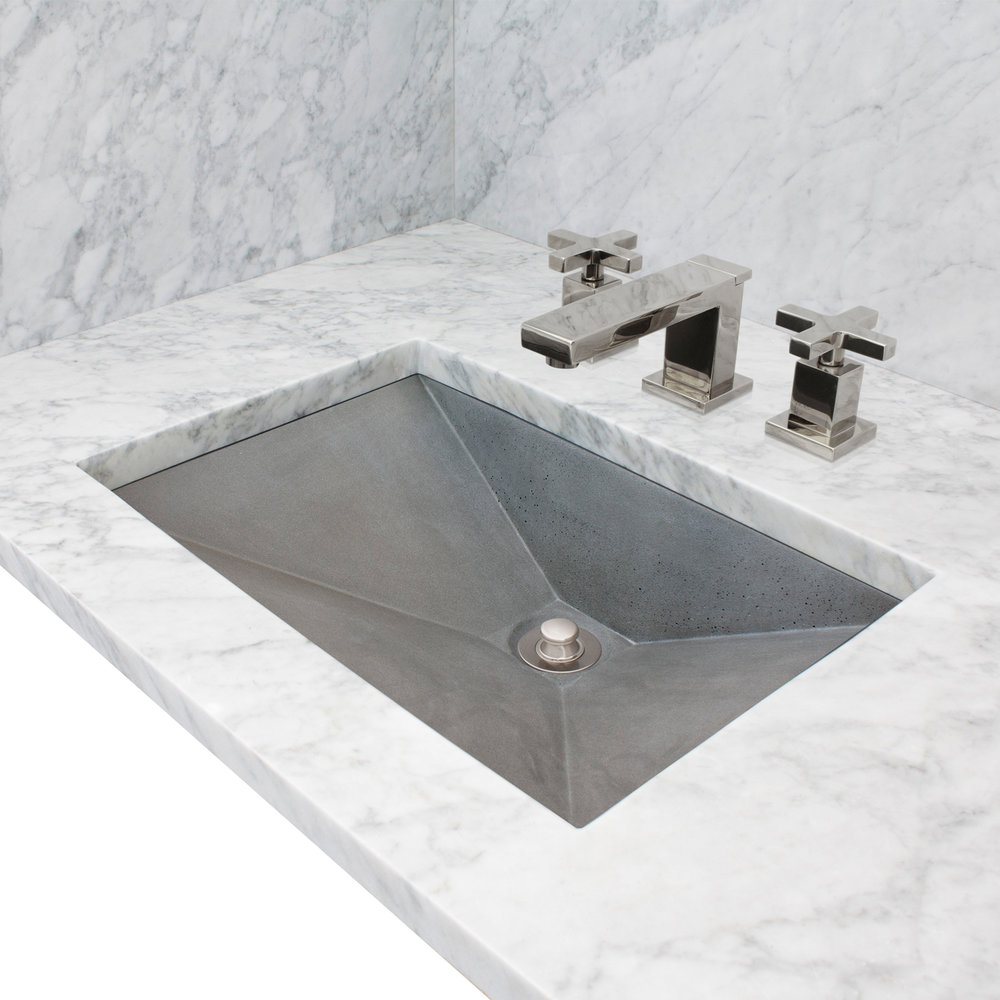 Linkasink Bathroom Sinks - Concrete - AC06UM G - RIDER - Concrete Rectangle Sloped Sink - Gray - Undermount - 20" x 14" x 5” - Interior 18" x 12”