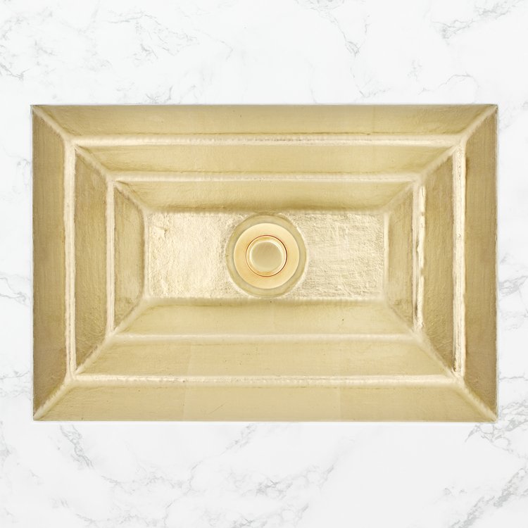 Linkasink Bathroom Sinks - Artisan Glass - AG04A-CG - SOLID ÉGLOMISÉ Small Rectangle - Glass with Champagne Gold - Undermount - OD: 18" x 12" x 4" - ID: 15.5" x 10" - Drain: 1.5"