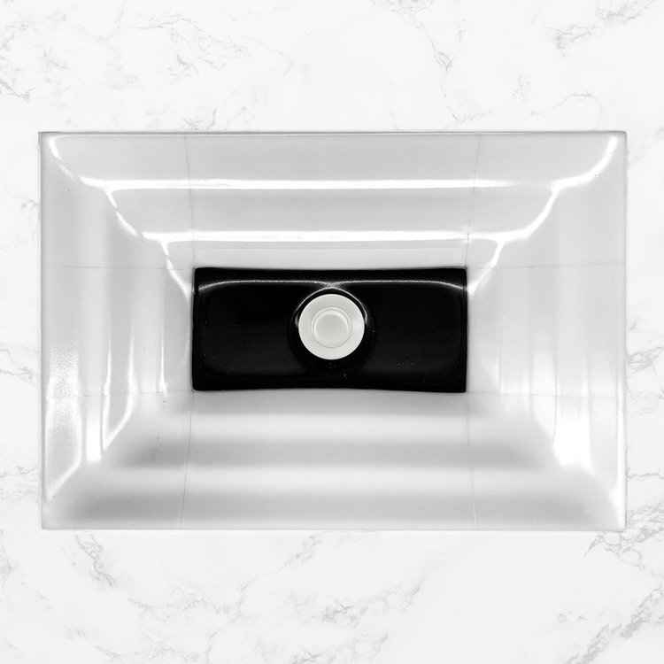 Linkasink Bathroom Sinks - Artisan Glass - AG08C -WINDOW Large Rectangle - White Glass with Black Window - Undermount - OD: 23" x 15" x 4" - ID: 20.5" x 12.5" - Drain: 1.5"