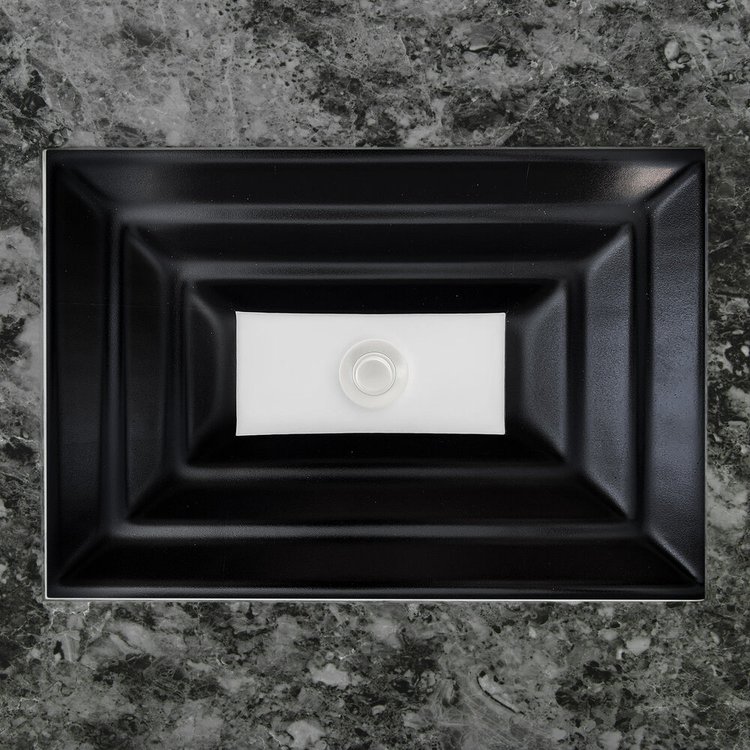 Linkasink Bathroom Sinks - Artisan Glass - AG09A -WINDOW Small Rectangle - Black Glass with WhiteWindow - Undermount - OD: 18" x 12" x 4" - ID: 15.5" x 10" - Drain: 1.5"
