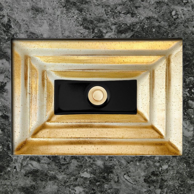 Linkasink Bathroom Sinks - Artisan Glass - AG10A-04GLD - Églomisé Small Rectangle - Gold with Black Window - Undermount - OD: 18" x 12" x 4" - ID: 15.5" x 10" - Drain: 1.5"