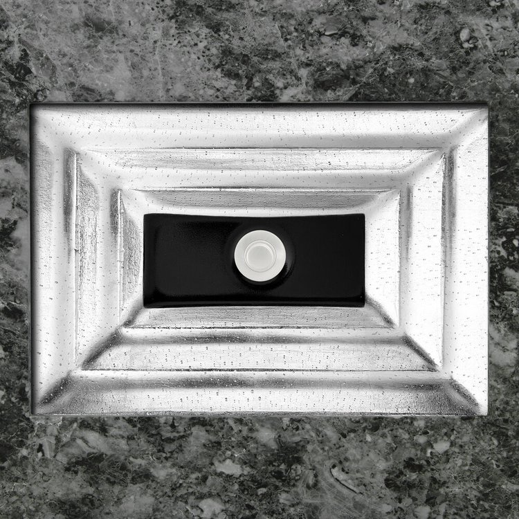 Linkasink Bathroom Sinks - Artisan Glass - AG10A-04SLV - Églomisé Small Rectangle - Silver with Black Window - Undermount - OD: 18" x 12" x 4" - ID: 15.5" x 10" - Drain: 1.5"