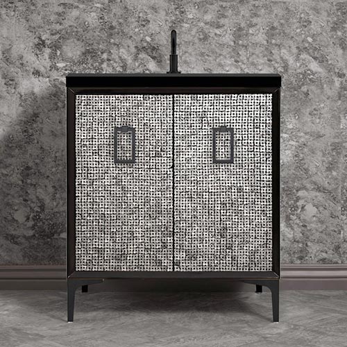 Linkasink VAN30B-007BC - MOTHER OF PEARL with Coach Pull 30" Wide Vanity - Black - Black Hardware - 30" x 22" x 33.5" (without vanity top)