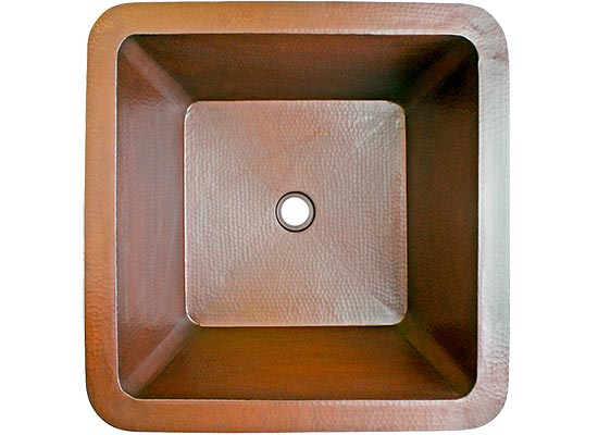 Linkasink Bathroom Sinks - Copper - C007 WC - Large Square Copper Sink - 20 x 20 x 10 with 1.5" Drain Opening - Weathered Copper - Click Image to Close