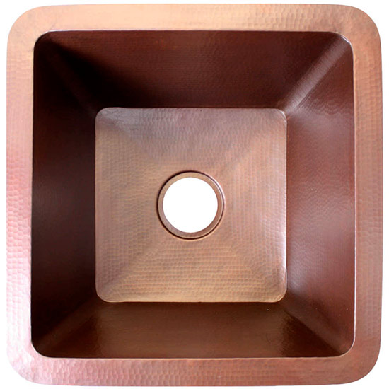 Linkasink Kitchen Sinks - C008 Copper - Large Square Prep Sink - 3.5" drain - Dark bronze - Weathered copper