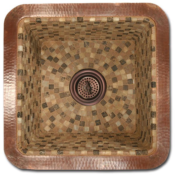 Linkasink Bar Sinks Copper V008 Square Copper & Mosaic Tile Sink 16