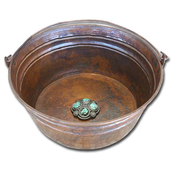 Linkasink Bathroom Sinks - Copper - C049 WC Copper Bucket Bathroom Sink - 17 x 6.5 with 1.5" Drain Opening - Weathered Copper - Click Image to Close
