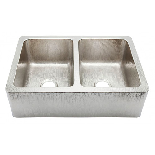 Thompson Traders Sinks - Apron Front Kitchen Sink - Quiroga Hammered Stainless Steel Double Bowl - KDA-3322HSS - Stainless Steel Finish