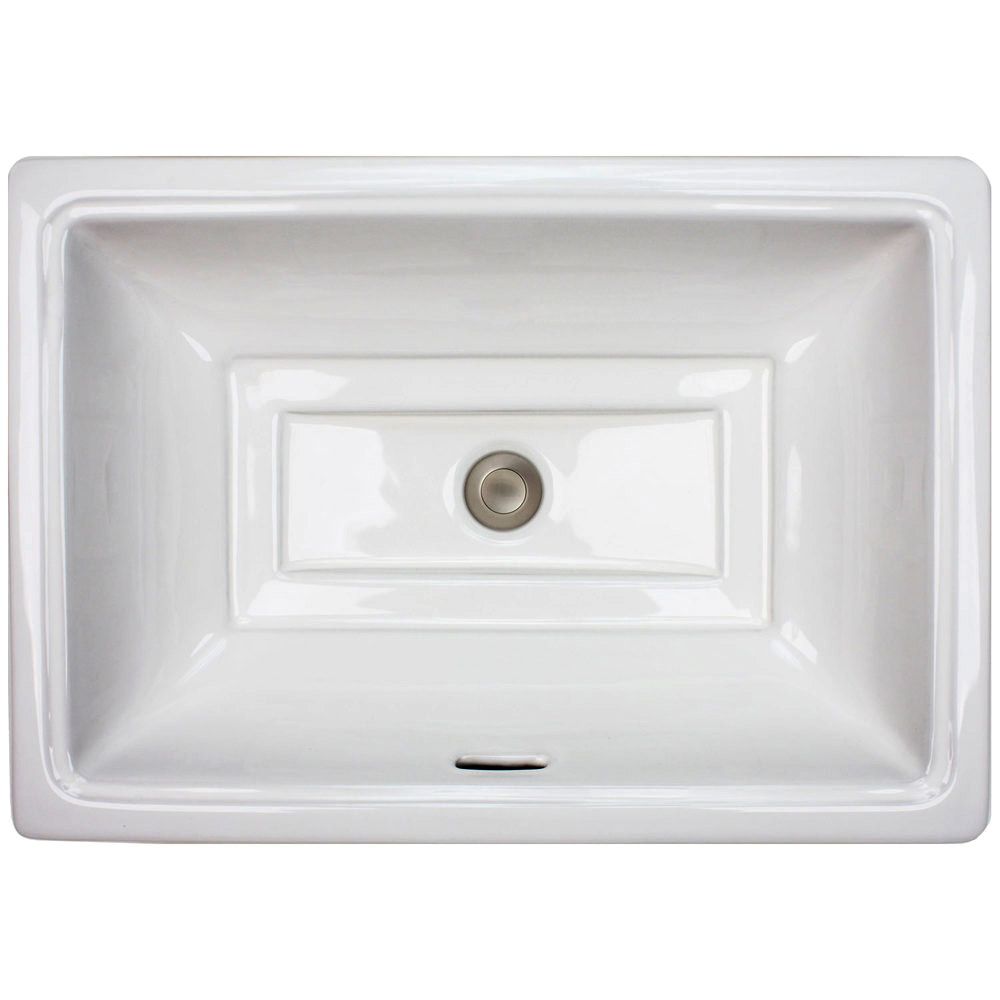 Linkasink Bathroom Sinks - Porcelain - P008-W Rectangular Tiffany Sink - White - No Decorative Grate Included