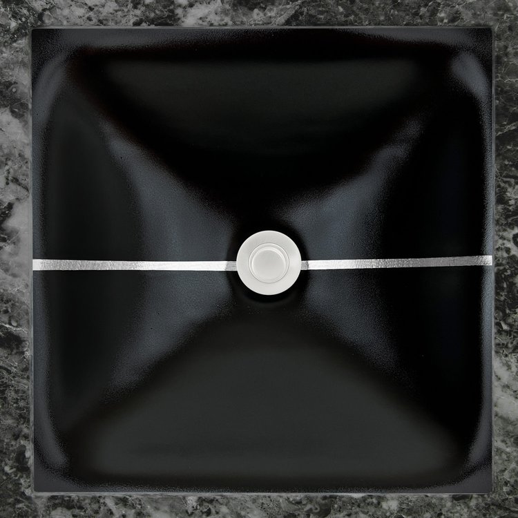 Linkasink Bathroom Sinks - Artisan Glass - AG15E-04SLV - Dune Stripe Square - Black Glass With Silver Leaf Accent - Undermount - OD: 16.5" x 16.5” x 4” - ID: 14” x 14” - Drain: 1.5"