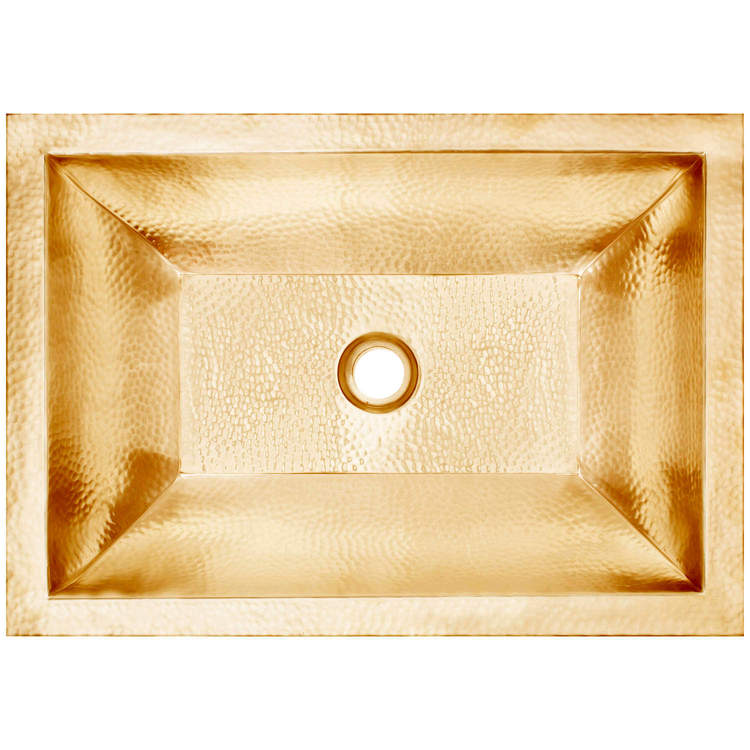 Linkasink Bathroom Sinks – Builders Series – Brass – BLD107-2-UB – Coco Hammered – 20.25” x 14.25” with 2” Drain Hole – Satin Unlaquered Brass Finish