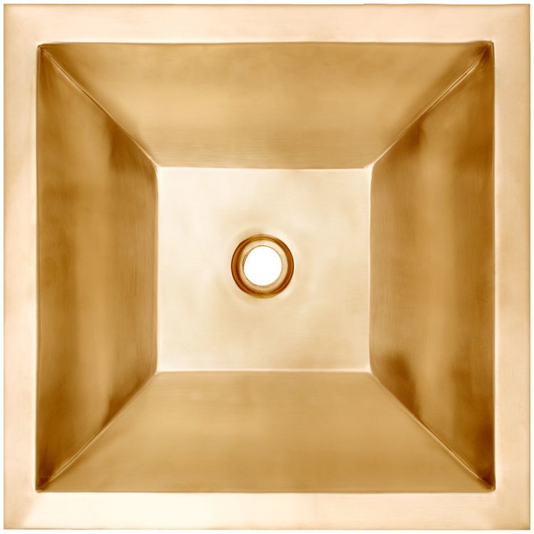 Linkasink Bathroom Sinks – Builders Series – Brass – BLD112-2-UB – Coco Square Smooth – 16” x 16” x 6.5” with 2” Drain Hole – Satin Unlaquered Brass Finish