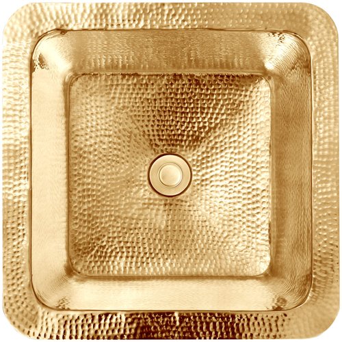 Linkasink Bathroom Sinks - Unlacquered Brass - C005-UB Small Square Sink - 16 x 16 x 8 with 2" Drain Hole - Satin Unlacquered Brass