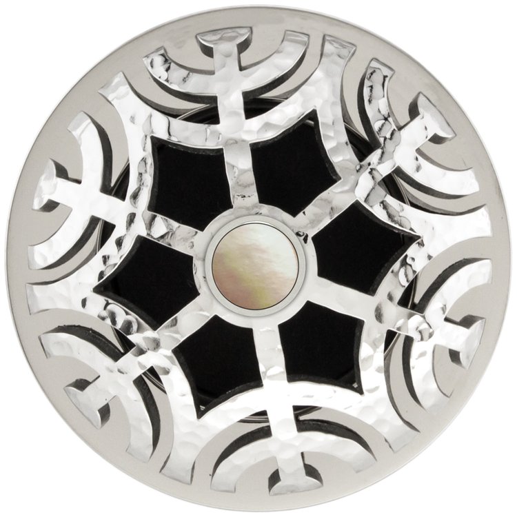 Linkasink - D011 PH-SCR02-O - 1.5" Grid Strainer - Polished Hammered Stainless Steel - Maze with Mother of Pearl Screw - Overflow