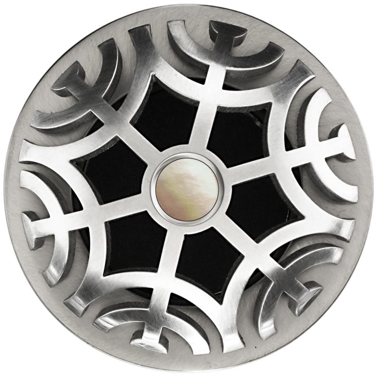 Linkasink - D011 SS-SCR02-N - 1.5" Grid Strainer - Satin Smooth Stainless Steel - Maze with Mother of Pearl Screw - No Overflow