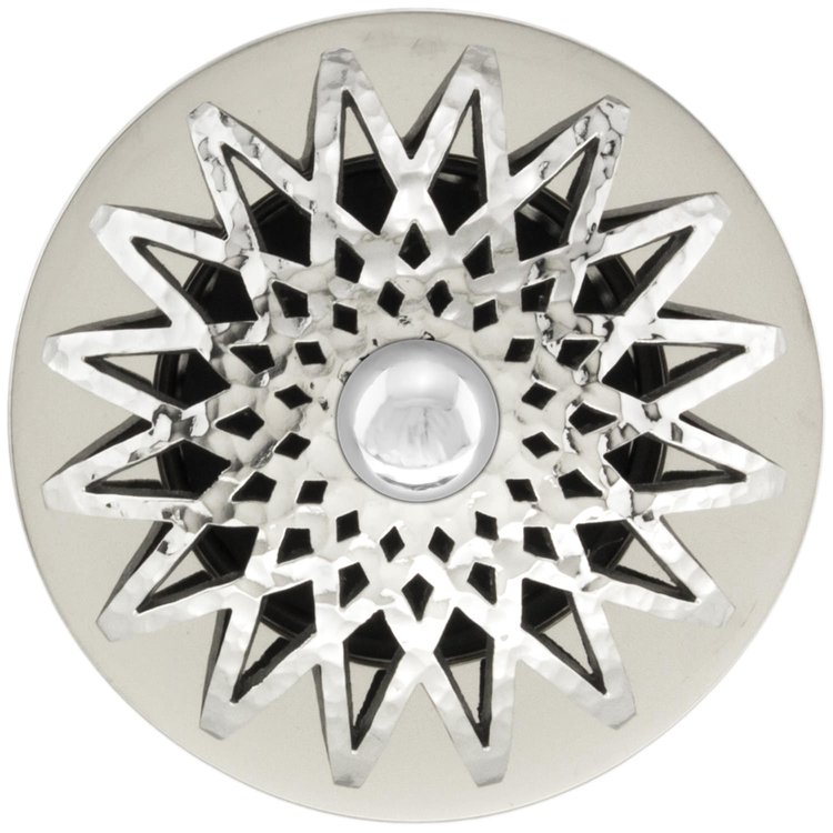 Linkasink - D015 PH-SCR01-N - 1.5" Grid Strainer - Polished Hammered Stainless Steel - Star with Sphere Screw - No Overflow