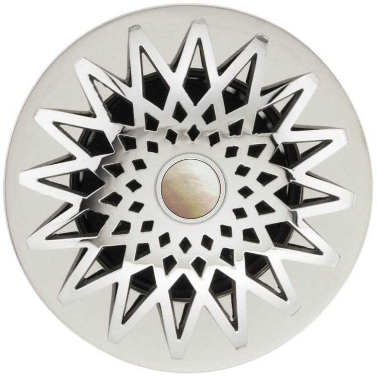 Linkasink - D015 PS-SCR02-O - 1.5" Grid Strainer - Polished Smooth Stainless Steel - Star with Mother of Pearl Screw - Overflow
