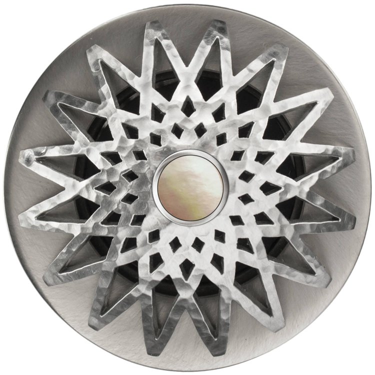 Linkasink - D015 SH-SCR02-N - 1.5" Grid Strainer - Satin Hammered Stainless Steel - Star with Mother of Pearl Screw - No Overflow