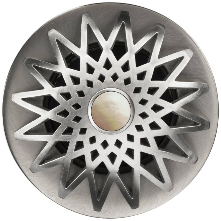Linkasink - D015 SS-SCR02-O - 1.5" Grid Strainer - Satin Smooth Stainless Steel - Star with Mother of Pearl Screw - Overflow