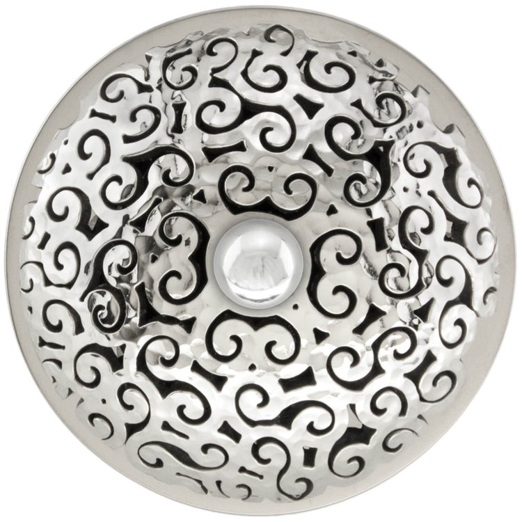 Linkasink - D016 PH-SCR01-N - 1.5" Grid Strainer - Polished Hammered Stainless Steel - Swirl with Sphere Screw - No Overflow