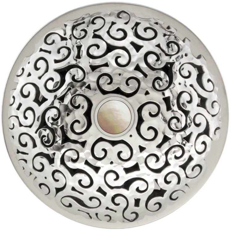 Linkasink - D016 PH-SCR03-N - 1.5" Grid Strainer - Polished Hammered Stainless Steel - Swirl with White Stone Screw - No Overflow