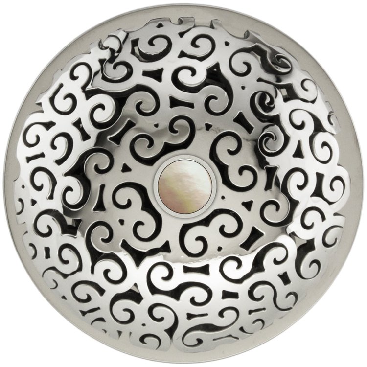 Linkasink - D016 PS-SCR02-N - 1.5" Grid Strainer - Polished Smooth Stainless Steel - Swirl with Mother of Pearl Screw - No Overflow