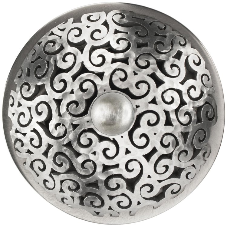 Linkasink - D016 SH-SCR01-O - 1.5" Grid Strainer - Satin Hammered Stainless Steel - Swirl with Sphere Screw - Overflow