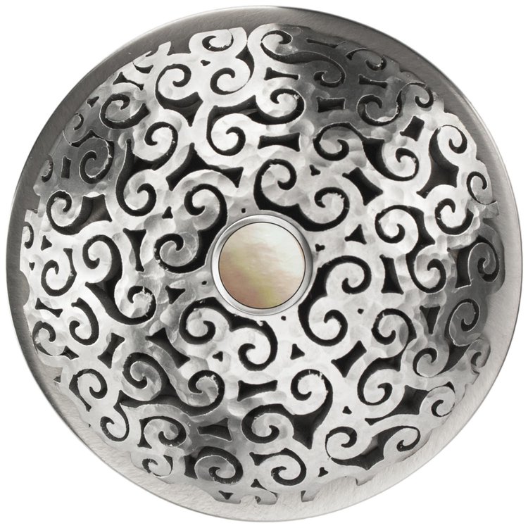 Linkasink - D016 SH-SCR03-N - 1.5" Grid Strainer - Satin Hammered Stainless Steel - Swirl with White Stone Screw - No Overflow