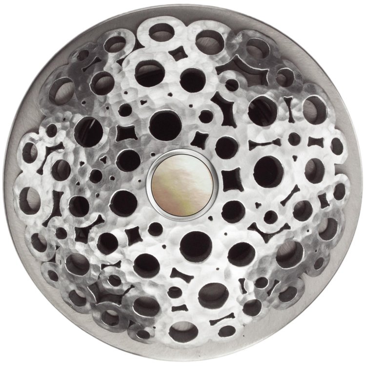 Linkasink - D017 SH-SCR02-O - 1.5" Grid Strainer - Satin Hammered Stainless Steel - Loop with Mother of Pearl Screw - Overflow