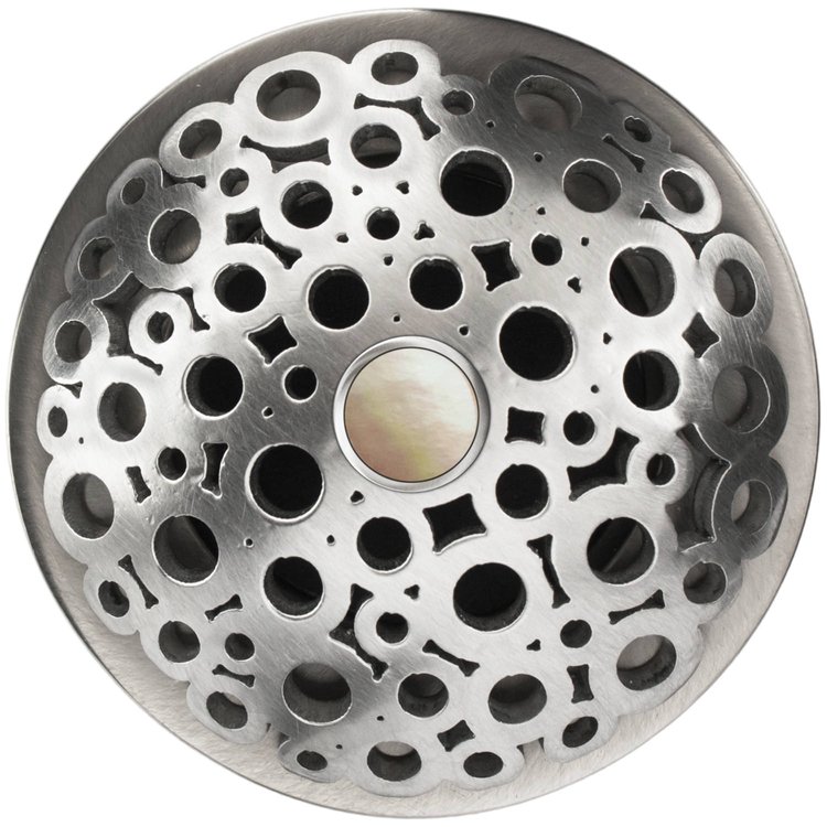 Linkasink - D017 SS-SCR02-N - 1.5" Grid Strainer - Satin Smooth Stainless Steel - Loop with Mother of Pearl Screw - No Overflow