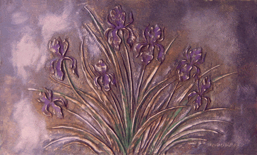 Elite Bath Bronze Wall Mural - Irises in Bloom Custom Size - Click Image to Close
