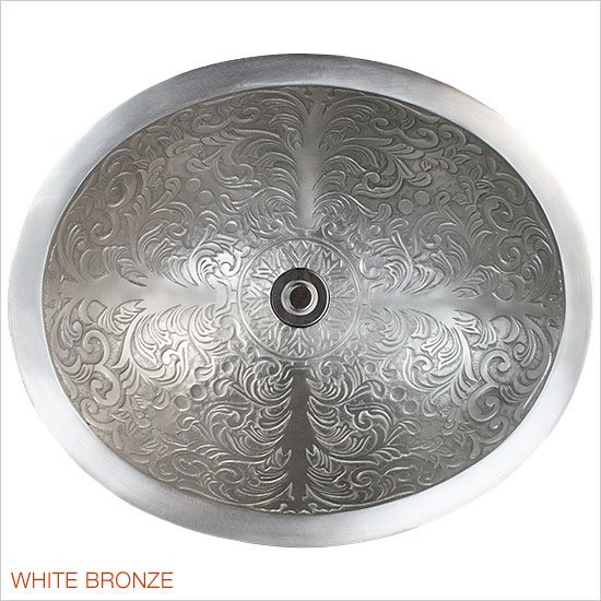 Linkasink Bathroom Sinks - Bronze - B018-WB Brocade Oval Bowl - White Bronze - Click Image to Close