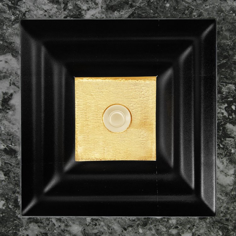 Linkasink Bathroom Sinks - Artisan Glass - AG03E-04BRS - WINDOW Square - Black Glass with Brass Accent - Undermount - OD: 16.5" x 16.5" x 4" - ID: 14" x 14"