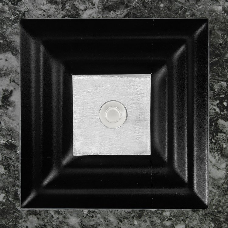 Linkasink Bathroom Sinks - Artisan Glass - AG03E-04SLV - WINDOW Square - Black Glass with Silver Accent - Undermount - OD: 16.5" x 16.5" x 4" - ID: 14" x 14