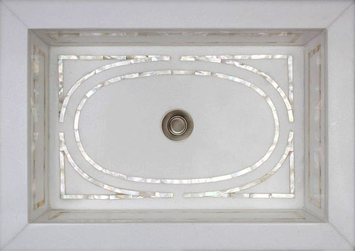 Linkasink Bathroom Sinks - White Marble Mother of Pearl Inlay - MI03 Graphic Drop-In Bath Sink with 1.5" Drain Opening
