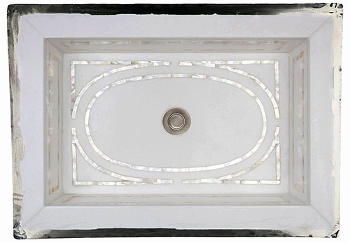 Linkasink Bathroom Sinks - White Marble Mother of Pearl Inlay - MI04 Graphic Undermount Bath Sink with 1.5" Drain Opening - Click Image to Close