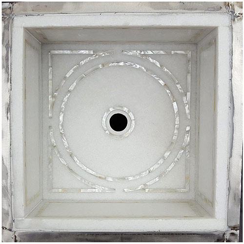 Linkasink Bathroom Sinks - Square White Marble Mother of Pearl Inlay - MI08 Graphic Undermount Bath Sink - Click Image to Close